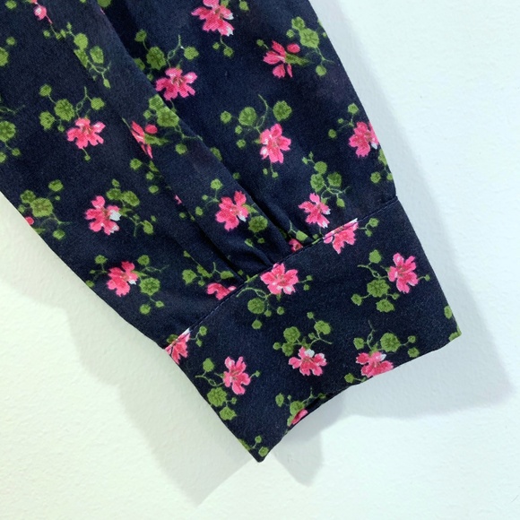 Floral Print Vintage 60s Blue Long Sleeve Shirt Dress - S - Picture 4 of 5